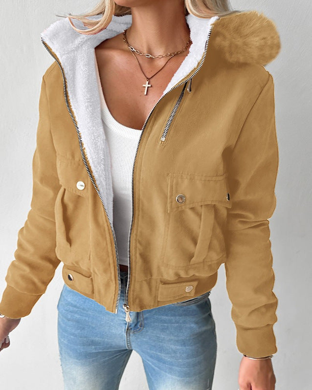 Cropped Bomber Jacket with Luxe Faux Fur Hood