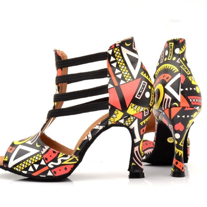 Vibrant Geometric Print Latin Dance Heels