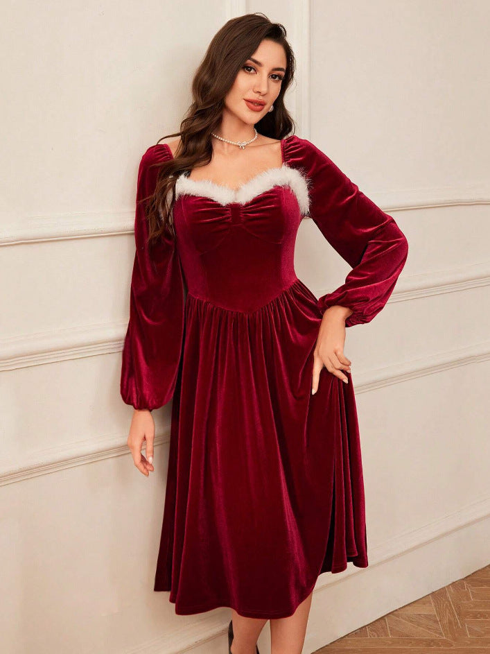 elegant red velvet christmas party dress