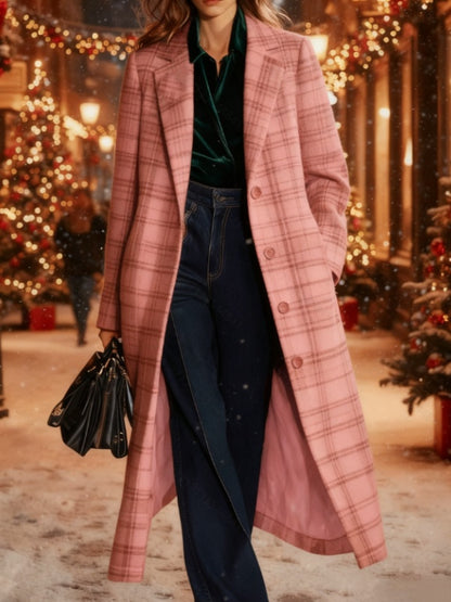 Casual Loose-fitting Retro Plaid Mid-length Coat
