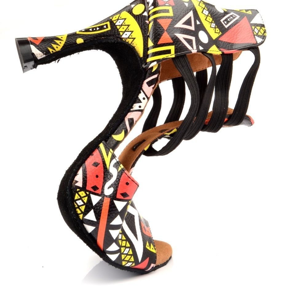 Vibrant Geometric Print Latin Dance Heels