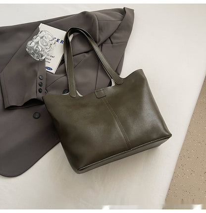 Large Capacity Casual Underarm Shoulder Bag Retro Textured Tote Bag