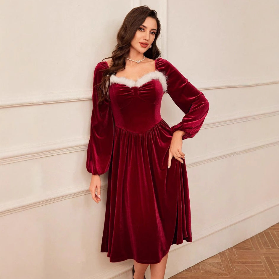 elegant red velvet christmas party dress