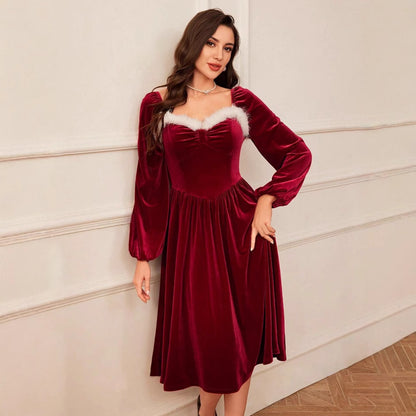 elegant red velvet christmas party dress