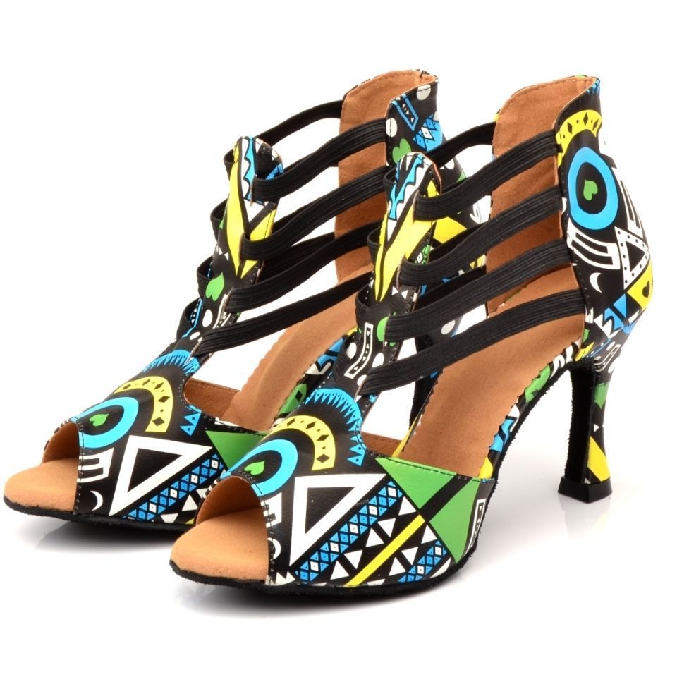 Vibrant Geometric Print Latin Dance Heels