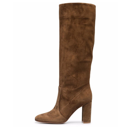 Elegant Suede Block Heel Knee-High Boots