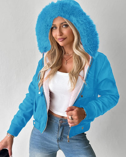 Cropped Bomber Jacket with Luxe Faux Fur Hood