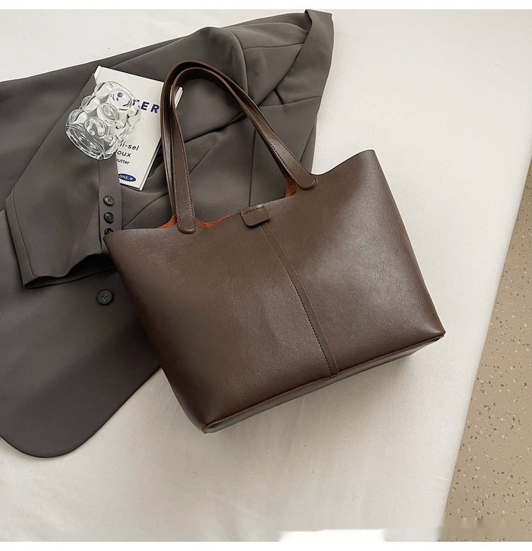 Large Capacity Casual Underarm Shoulder Bag Retro Textured Tote Bag