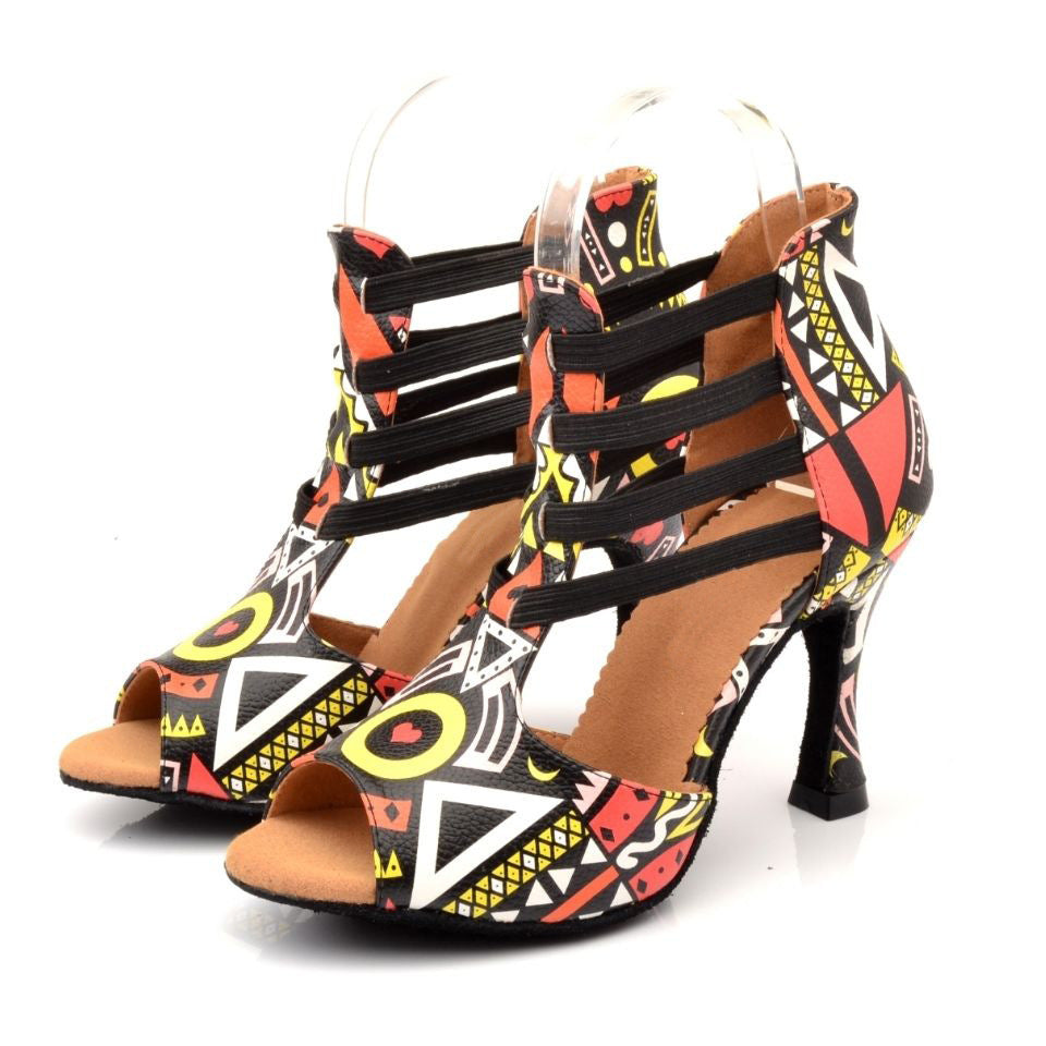 Vibrant Geometric Print Latin Dance Heels