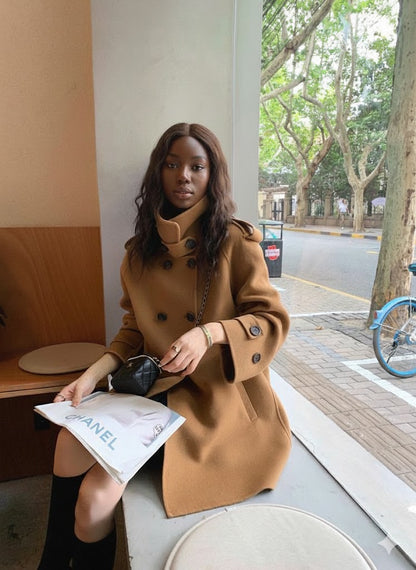 Women's Premium Red Double-Breasted Longline Coat