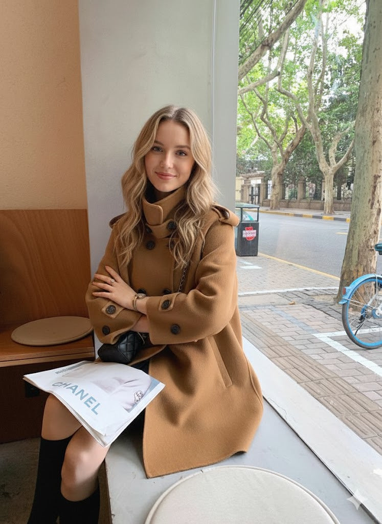 Women's Premium Red Double-Breasted Longline Coat